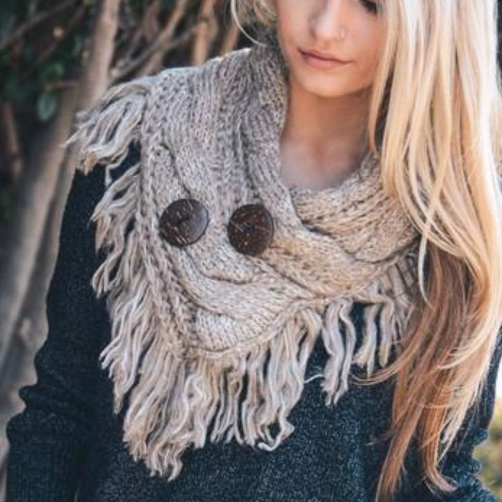Mocha Infinity Scarf with Buttons
